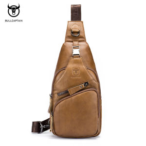 BULLCAPTAIN Leather Youthกระเป๋าคาดหน้าอกหัวหน้าชั้นCowhideผู้ชายกระเป๋าสะพายกระเป๋าสะพายข้าง