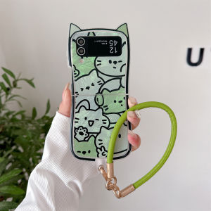 2025 New For Samsung Galaxy Z Flip 7 Z Flip 6 Z Flip 5 Z Flip 4 Z Flip 3 case Folding phone case Cartoon Cute Mary Cat cat ears shape TPU Silicone Soft Case With bracelet pendant