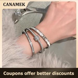【 CANAMEK 】 Light Luxury High-End Micro-Inlaid Full Diamond Bracelet Female Fashion Simple Titanium Steel Non-Fade Bracelet All-Match