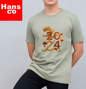 Kaos Pria 3 Dimensi Motif Naga Emas Imlek New 2024 Tshirt Oblong Katun 24s H0192 By Hans & Co