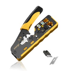 ZOERAX RJ45 Crimping Tool Pass Through Crimper Ethernet Network Cable Cutter & Stripper for Cat7 Cat6A/6 Cat5e with Replaceable Blade