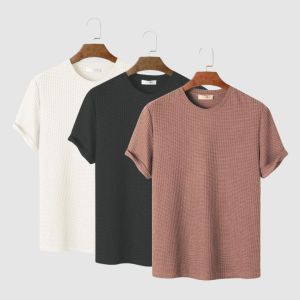 Paket Hemat Kaos Oblong Pria Lengan Pendek Bahan Waffle Lembut / Kaos Casual Kekinian