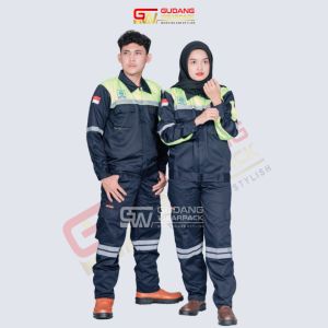 wearpack STELAN kemeja safety lengan panjang warna DONGKER KOMBINASI STABILO