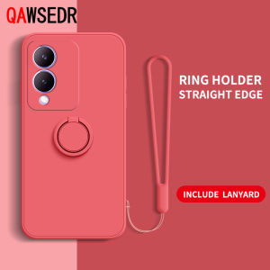 QAWSEDR Ring Holder Case for VIVO Y17S 2023 Anti-falling Phone Buckle Shockproof Full Coverage Casing Soft Silicone TPU Cover