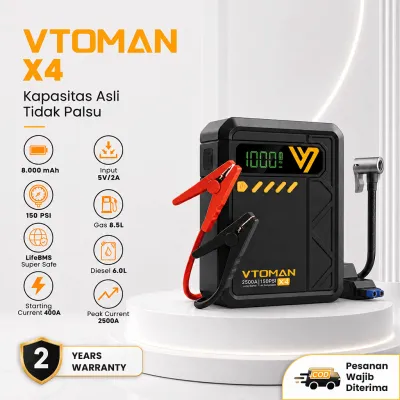 VTOMAN X4 Jumper Aki Mobil 8000mAh Pompa Ban Elektrik Portable Car Jump Starter bisa COD Alat Jumper Aki untuk Keadaan Darurat