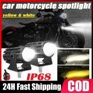 【COD + Local Seller】Motorcycle Mini Driving Light Super Bright White+Yellow Universal LED Headlight 20W*2 with Switch