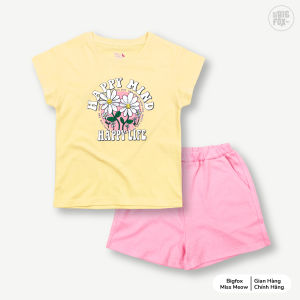 Bộ cộc tay BIGFOX - MISS MEOW bé gái size đại chất liệu cotton mềm mịn hình in happy mind size trẻ em 345678 tuổi 12-25kg