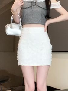 Ammin สติกเกอร์ติดผนังตกแต่งห้องหวานสไตล์เกาหลีของผู้หญิงกระโปรงชีฟอง2024ฤดูใบไม้ผลิ/ฤดูร้อนกระโปรงสะโพกทรงเอเอวสูงกันลื่นสง่างาม