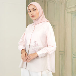 HijabChic Laya Top - Kemeja Katun Premium Kombinasi Two Tone Color Kekinian Aksen Bordir Cantik