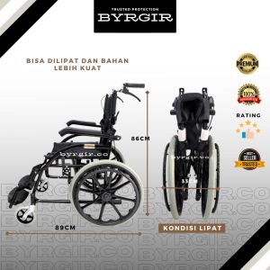 BYRGIR Kursi Roda Lipat Aluminium Premium Wheelchair Traveling Travel List Gold Foldable Wheel Chair Alumunium Portable Comfort Handle Lengan Bisa Diangkat Kokoh Anti Karat Nyaman Ringan Mudah Dibawa Dan Praktis