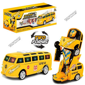 Mecha Deformed School Bus Robot Toy Two Forms Transforming Bus with Bump & Go