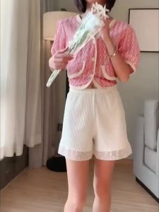 【Ship in 24H】(2 pieces)Ice silk safety pants/Anti exposure leggings/High waisted/Outable home shorts/Lace edge 安全裤-405