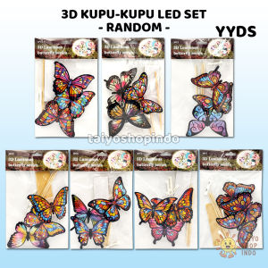 TAIYO 3D Kupu-Kupu LED PACK Isi 3 Pcs RANDOM Butterfly Lampu Aksesoris Dekorasi Hiasan Kamar Dinding Tempel