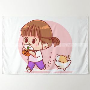 Cute pearl milk tea drink shop restaurant decoration poster background wall cloth hanging tapestry fabric