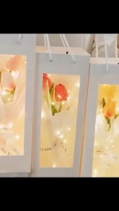 Premium Flower Paper Bag Window Bouquet Gift Box Valentine Wedding Packaging Handbag