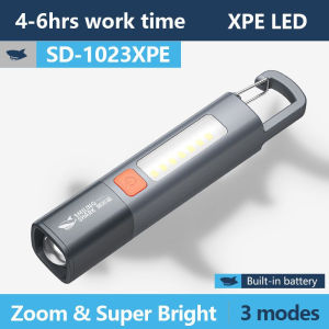 Slamp LED Flashlight XPE Super Bright Torch Light with Hook Camping Lights USB Rechargeable Lights Zoomable IP65 Waterproof Outdoor Household Emergency Hiking Lights