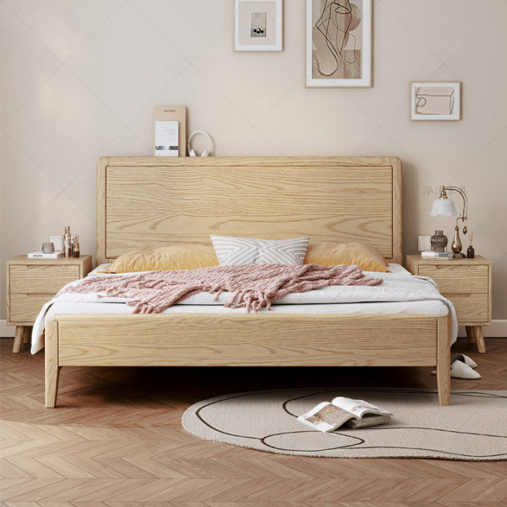 Solid Wood Bed Nordic Ash Wood Bed Double Bed Master Bedroom Integrated ...