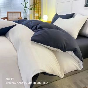 ins Bedding Set of Four Solid Color Washed Cotton Duvet Cover Single Piece Student Dormitory Bed Sheet Three-Piece Set 3LZD