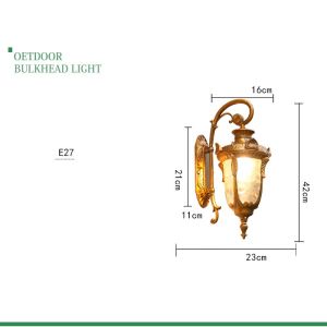 โคมไฟติดผนังกลางแจ้งสีดำทองแดงกันน้ำตะเกียงผนังโบราณไฟทางเดินย้อนยุคผนังข้างเตียงไฟบาร์ตกแต่งร้านอาหารในสวนขนาด23*42ซม.