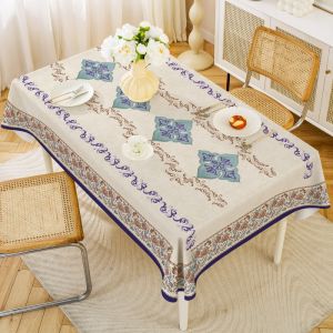 2-10seater Table Cloth Cover Vintage Floral Dining Tablecloth PVC Waterproof Oil-Proof Wipeable Rectangle for Home Gathering Picnic