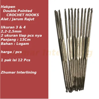 HakPen CROCHET HOOKS Double Pointed Alat / Jarum Rajut Ukuran 3/0 dan 4/0