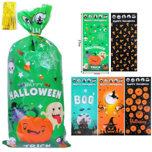 50Pcs Halloween Candy Cookie Snacks Bags - Trick or Treat - Present Packaging Pouch - Halloween Party Decoration Supplies - Ghost Pumpkin Scary Patterns