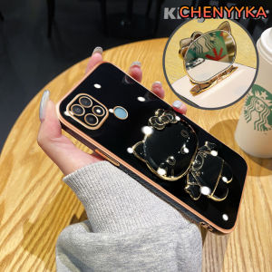 CHENYYKA Casing Ponsel untuk OPPO A15 A15s A35 A16 A16s A54s A16k A16e Case sandaran ponsel Hello Kitty desain baru HP kamera Casing lipat Plating Kesing