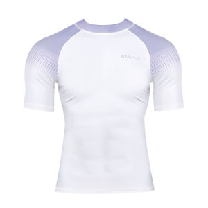 AquaPlay Mens White Short sleeved Trendy Surfing Sunscreen Hoodie Diving Quick drying Swimsuit Outdoor Sports and Fitness