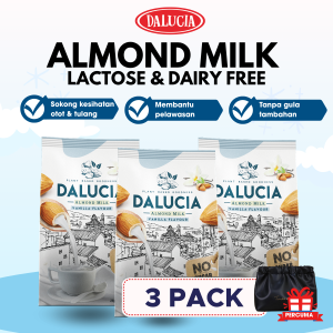 Dalucia Almond Milk Powder Vanilla – 3 Pack | Plant Based No sugar added Halal Certified Susu Badam