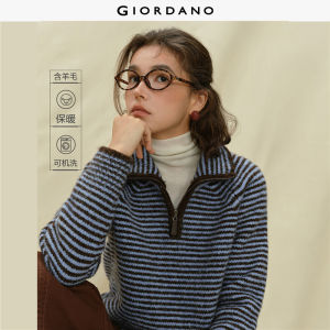 Giordano Women Contrast Striped Collar Raglan Sleeve Knit Sweater Free Shipping 18355717