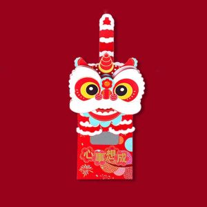 LANCE 6pcs Lion Dance Chinese New Year Red Envelopes Traditional Red Pocket Money Pouches Bonus Scratch Card Money Bag Lunar New Year Gifts