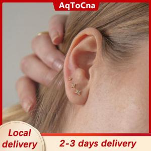 [COD] AqToCna Ship within 24 hours 3Pcs set Four Petals Zircon Flower Stud Earrings Set For Women Small Classic Versatile  Earrings 3 4 5mm