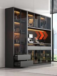 Sideboard Display Cabinet With Slab Sla Solid Wood Bookcase With Glass Doors And Lighting Tall Integrated With Wall Home Living Room Glass Door Wine Cabinet/tea Cabinet