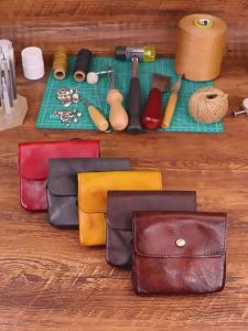 Vintage hand-painted top-grain cowhide vegetable-tanned leather multi-card slot multifunctional universal card holder compact card case and coin purse