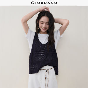 Giordano Women Two-Piece Short-Sleeve T-Shirt with Double-Sided Wear Openwork Knitted Vest - Stylish & Durable Free Shipping 18356603