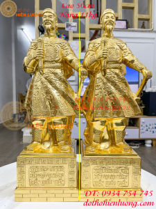 Tượng trần quốc tuấn cao 50cm dát vàng 9999 đúc từ đồng đỏ hoa văn cày nổi nặng 11kg/tượng