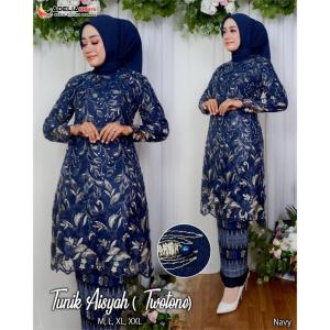 Setelan kebaya tunik twotone aisyah - kebaya modern - pakaian terlaris - outfit kekinian - bahan tulle bordir dengan perpaduan dua warna cantik - baju wisuda kondangan akad nikah pesta