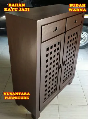 Rak Sepatu Minimalis Retro Bufet Sepatu Jati Minimalis