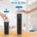 Kungfuking Pop Up Outlet Socket Recessed Retractable Power Strip Charging Station with 3 US Plug and 2 USB Ports for Kitchen Counter Island Conference Office, Black. 