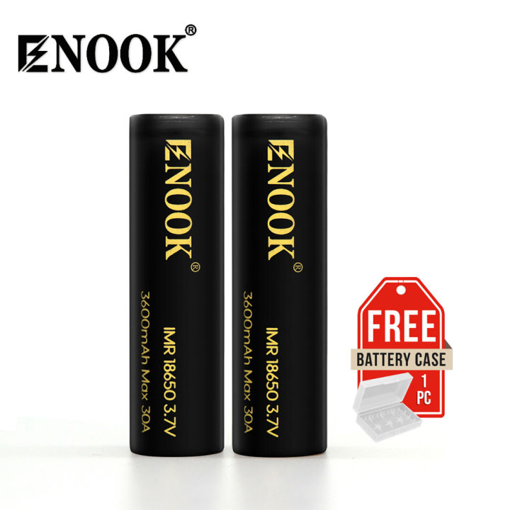ENOOK 2PCS Rechargeable Battery 18650 3600mAh 3.7V Li-ion Flat 30A ...
