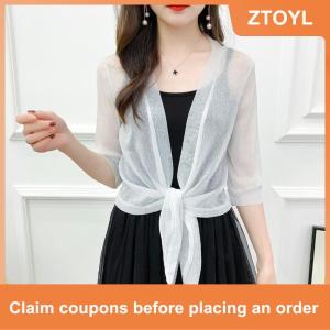 【ZTOYL】 Stylish Jacket Cardigan Half Sleeve Front Lace-up Coat Ladies Thin Sunscreen Short Jacket