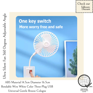 Ultra Silent Fan 360 Degree Adjustable Angle ABS Material 14.5cm Diameter 16.5cm Bendable Wire White Color Three-Plug USB Universal Gentle Breeze Cologne
