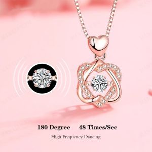 Womens stunning heart-shaped pendant necklace in 925 silver and rose gold