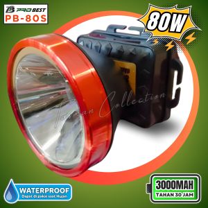 Senter Kepala Premium 80W | 3.000mAh PROBEST | Cahaya Putih / Kuning Tahan 30 Jam | PB-80S | Senter Kepala Super Terang | Senter Kepala ORIGINAL | Senter Kepala Waterproof Cas Rechargeable Isi Ulang Tahan Lama COD Bisa Bayar di Tempat