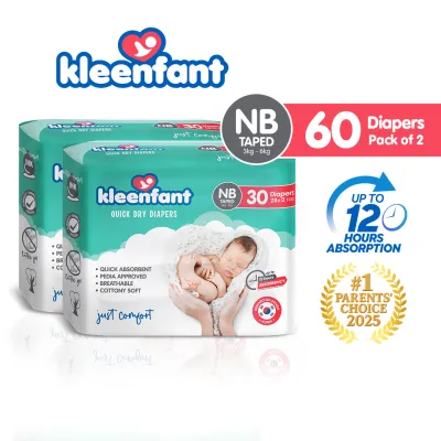 Kleenfant Baby Taped Diaper Newborn-XL (60 Pads) Disposable Diaper Baby Essentials Free Shipping