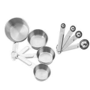 FOUNDTWO 8Pcs Thép không gỉ Bộ cốc đong và thìa đong Vàng Bạc Đã được thu nhỏ Dụng cụ đo lường Phụ kiện nhà bếp Thìa xếp chồng được Dụng cụ nướng bánh Nấu ăn