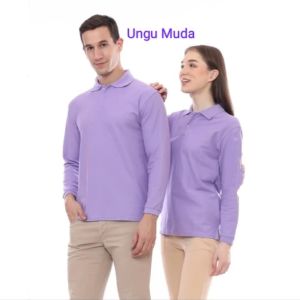 (UNGU MUDA ) Kaos kerah lengan panjang FO polos warna Ungu Muda / Kaos Kerah katun Premium/  Kaos Kerah Polos Panjang FO POLOS Ungu