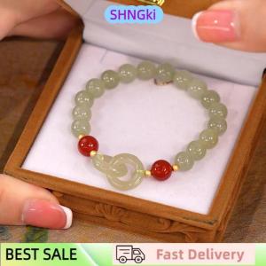 SHNGki Summer Valentines Day Gift Love Heart Jade Beads Charm Bracelet for Women Girl Fashion Natural Bracelet To Love Jewelry Gifts