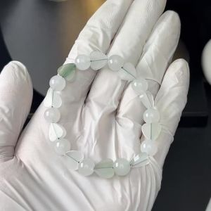 Natural Original Tianshan Jade Light Green Round Bead Heart-shaped Women Bracelet Fashion Jewelry Gift with Certificate