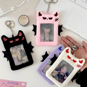 Kawaii Cartoon Photocard Holder Demon Series Soft Plush 3 Inch Kpop Photo Card Holder Bag Pendant School Stationery